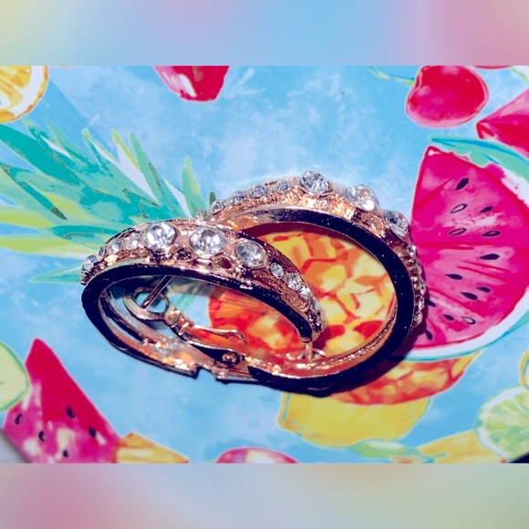 NWT Lovely Rhinestone Accented Hoop Earrings- Available in Gold💛 & Silver🩶 Tones - Picture 4 of 16